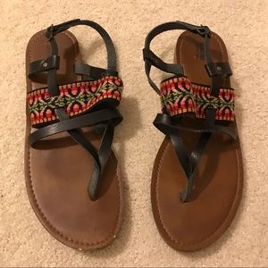 Black Aztec print sandals